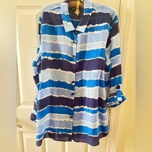 Multiples long sleeve water color striped long shirt (L)